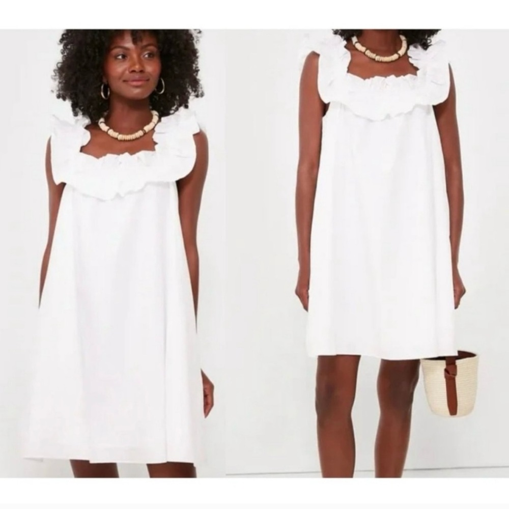 Tuckernuck White Ruffle-Trim Mini Dress